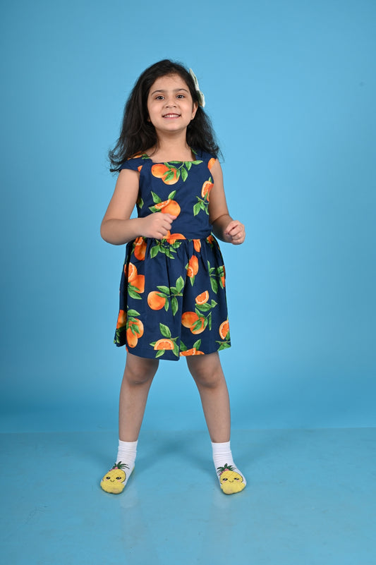 Girls Floral Print Cotton Dress