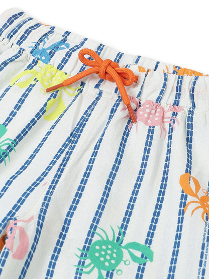 Boys Off White Animal Printed Knee Length Shorts