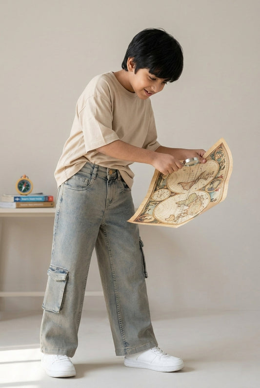 Boys Khaki Tint Denim Dad Fit Jeans