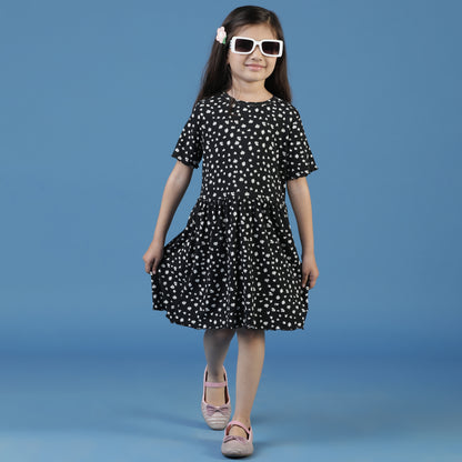 Girls Black Floral A-Line Dress