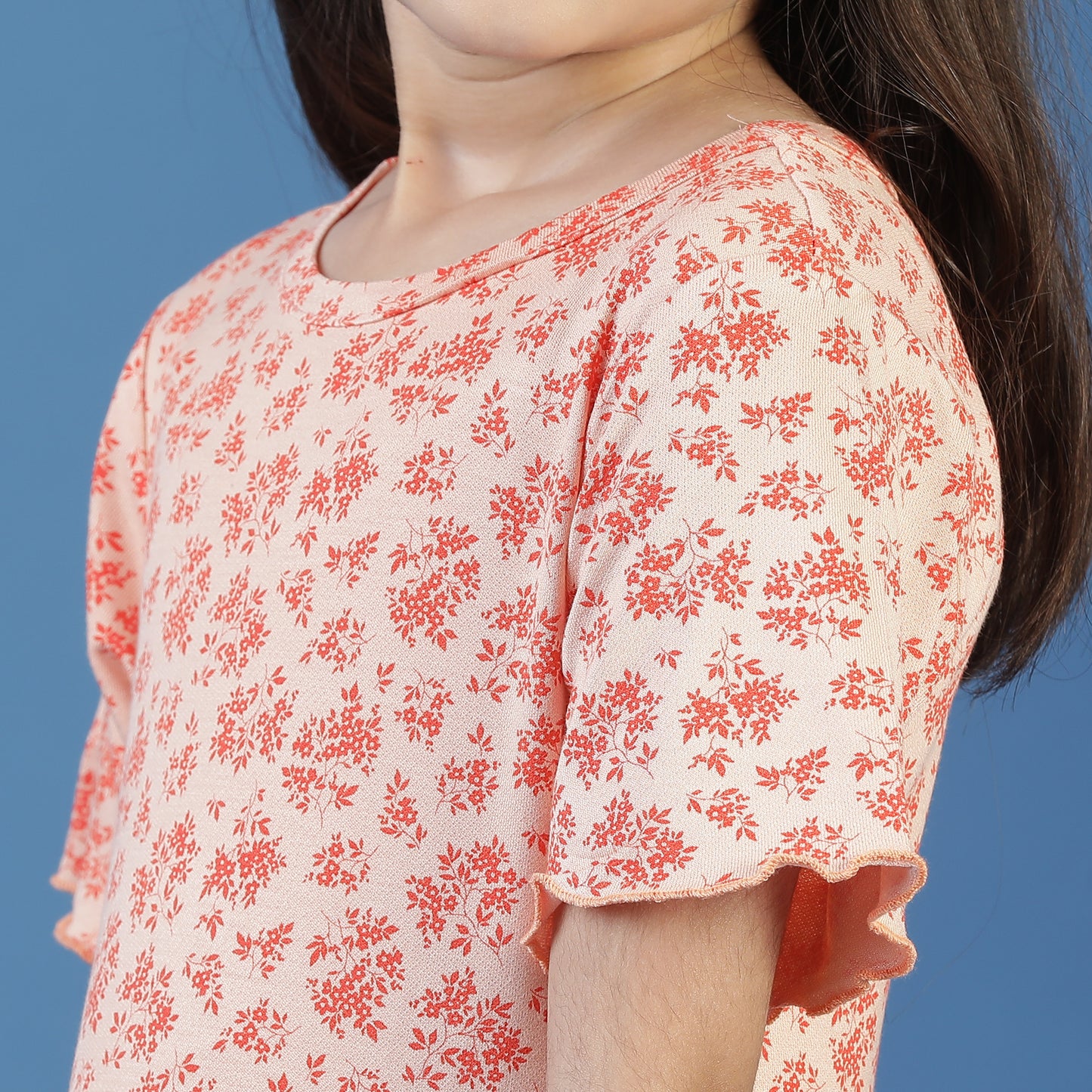 Girls Peach Floral A-Line Dress