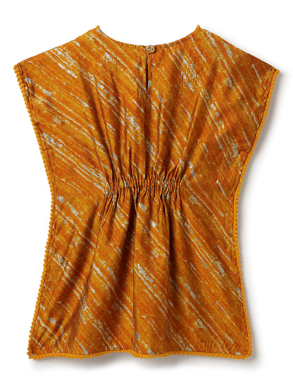 Girls Yellow Printed Kaftan & Pant Set
