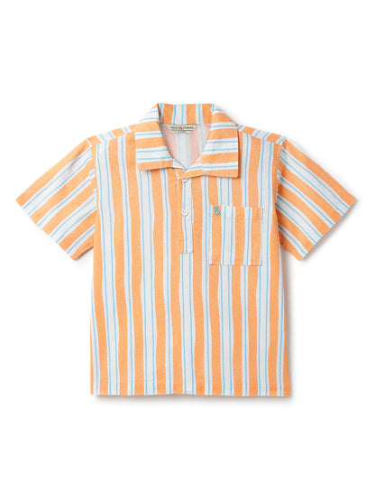 Boys Cotton Orange Shirt With Blue Denim Joggers Clothing Set