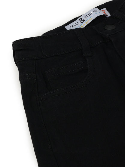 Boys Black Denim Lycra Barrel Fit Jeans