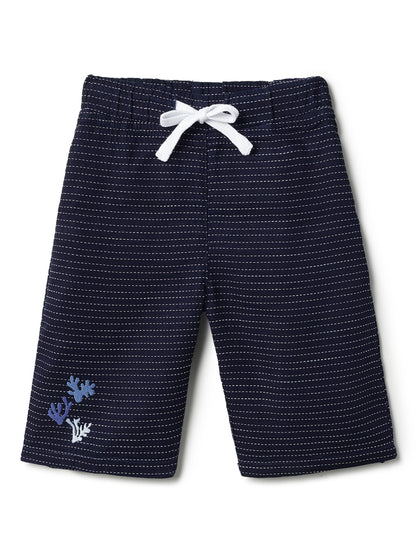 Boys Navy Blue Cotton Striped Shirt & Shorts Set