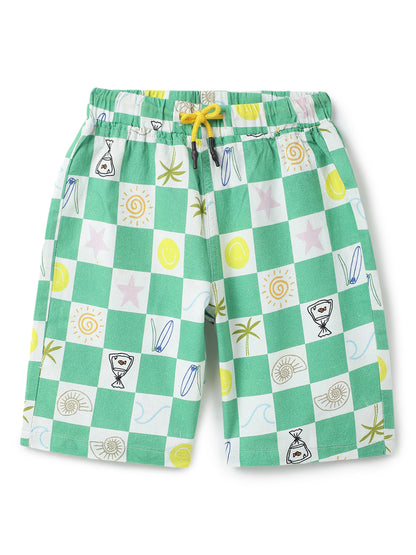 Boys Green Cotton Printed Co-ord Set