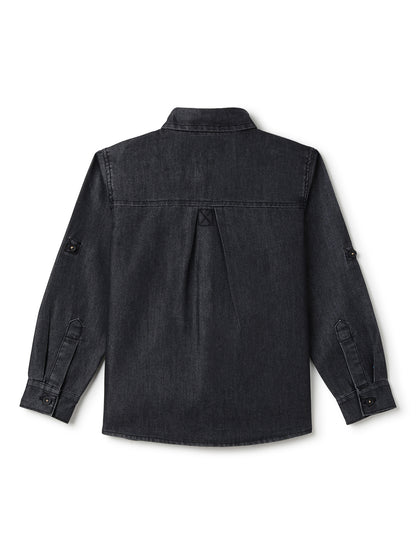 Boys Cotton Black Shirt with Blue Denim Jeans Set