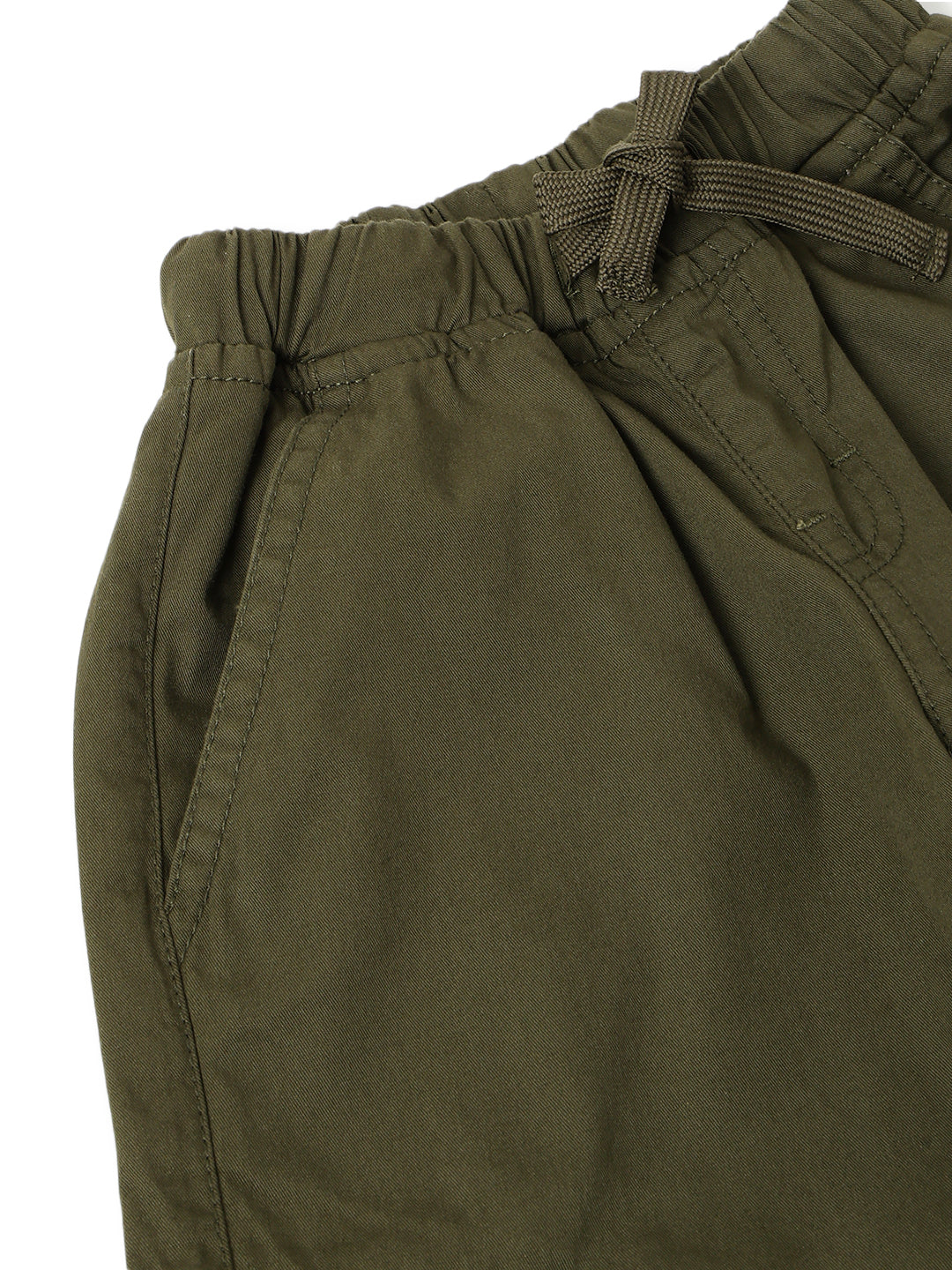 Boys Olive Cotton Solid Joggers