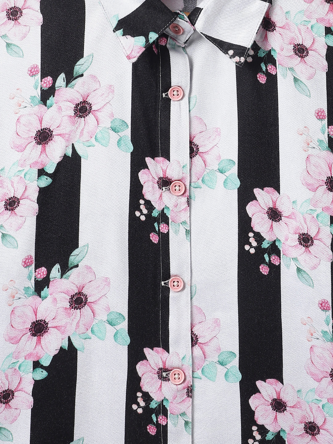 Girls Black Floral Printed Shirt