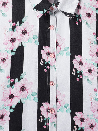 Girls Black Floral Printed Shirt