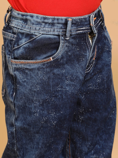 Boys Dark Blue Cotton Washed Jeans