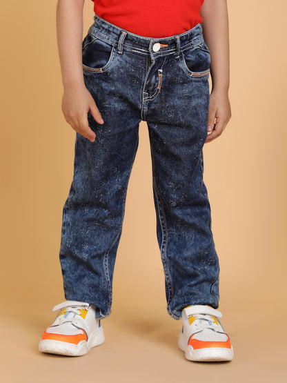 Boys Dark Blue Cotton Washed Jeans