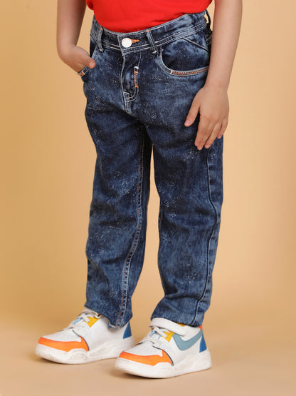 Boys Dark Blue Cotton Washed Jeans