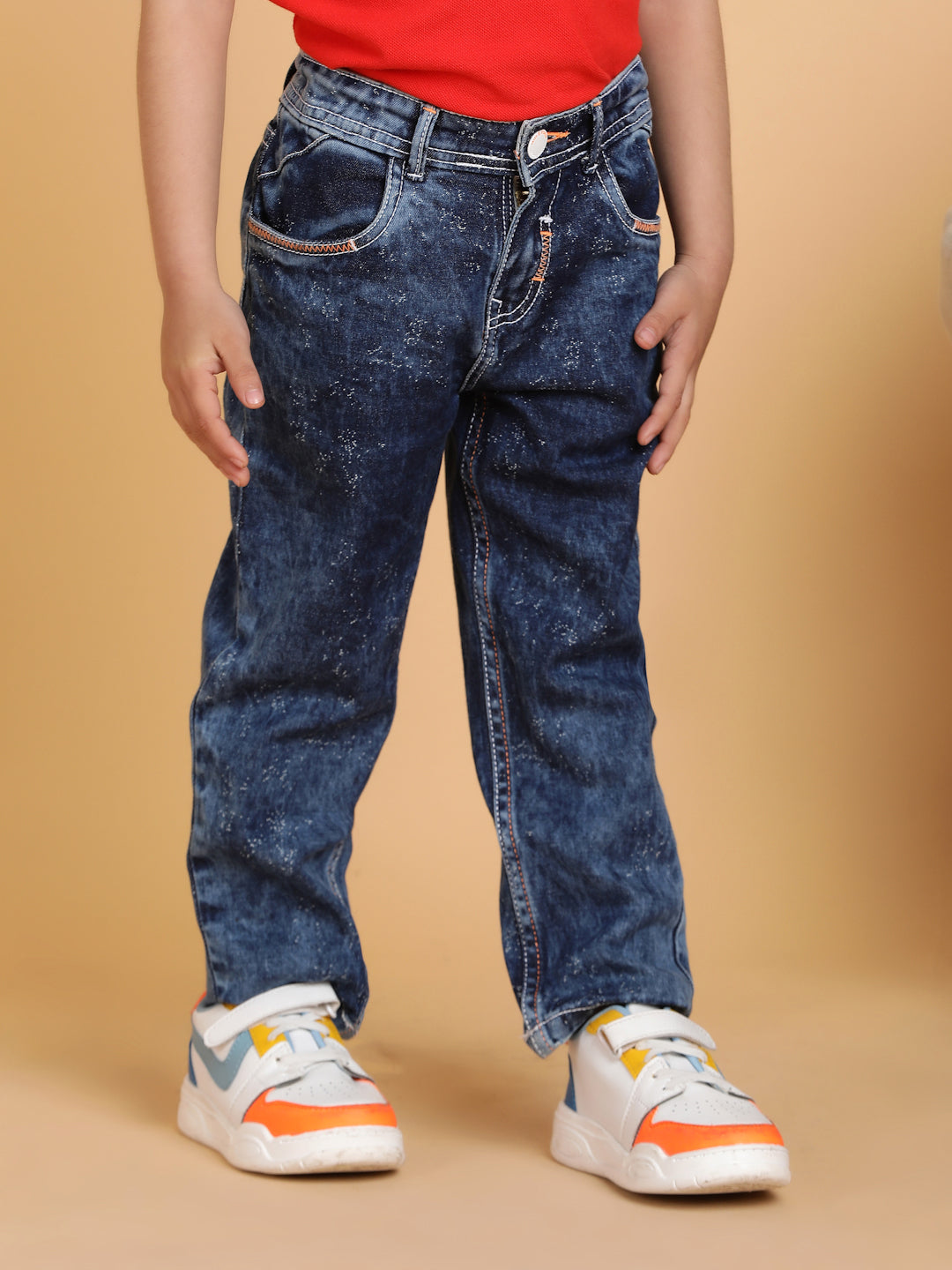 Boys Dark Blue Cotton Washed Jeans