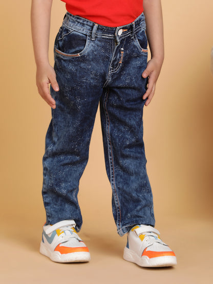 Boys Dark Blue Cotton Washed Jeans