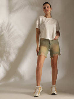 Women Khaki Tint Denim Shorts