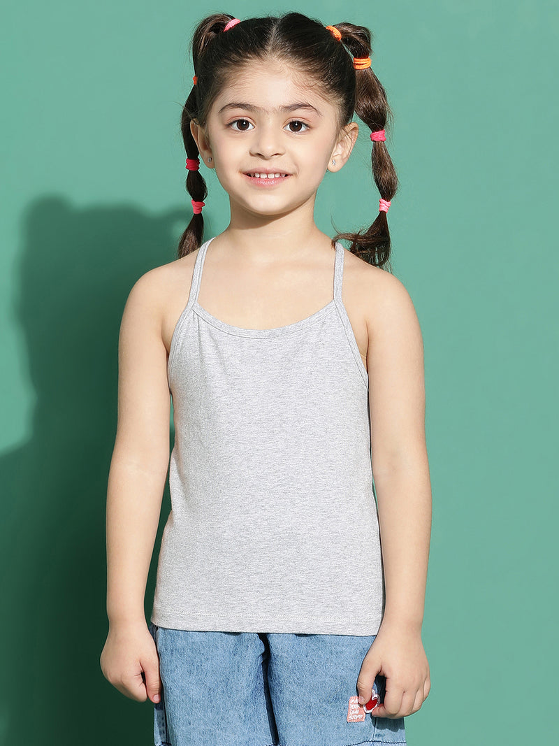 Girls Grey Lycra Regular Fit Spaghetti Sleeve Solid Camisole