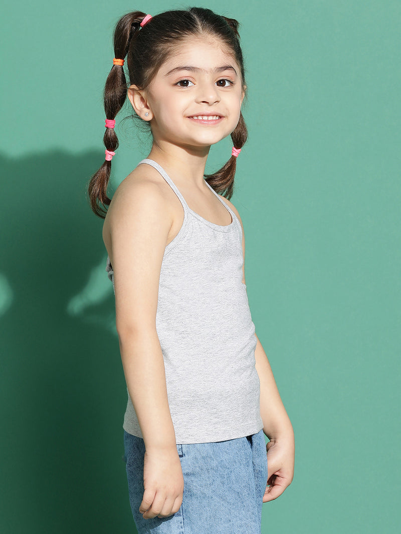 Girls Grey Lycra Regular Fit Spaghetti Sleeve Solid Camisole