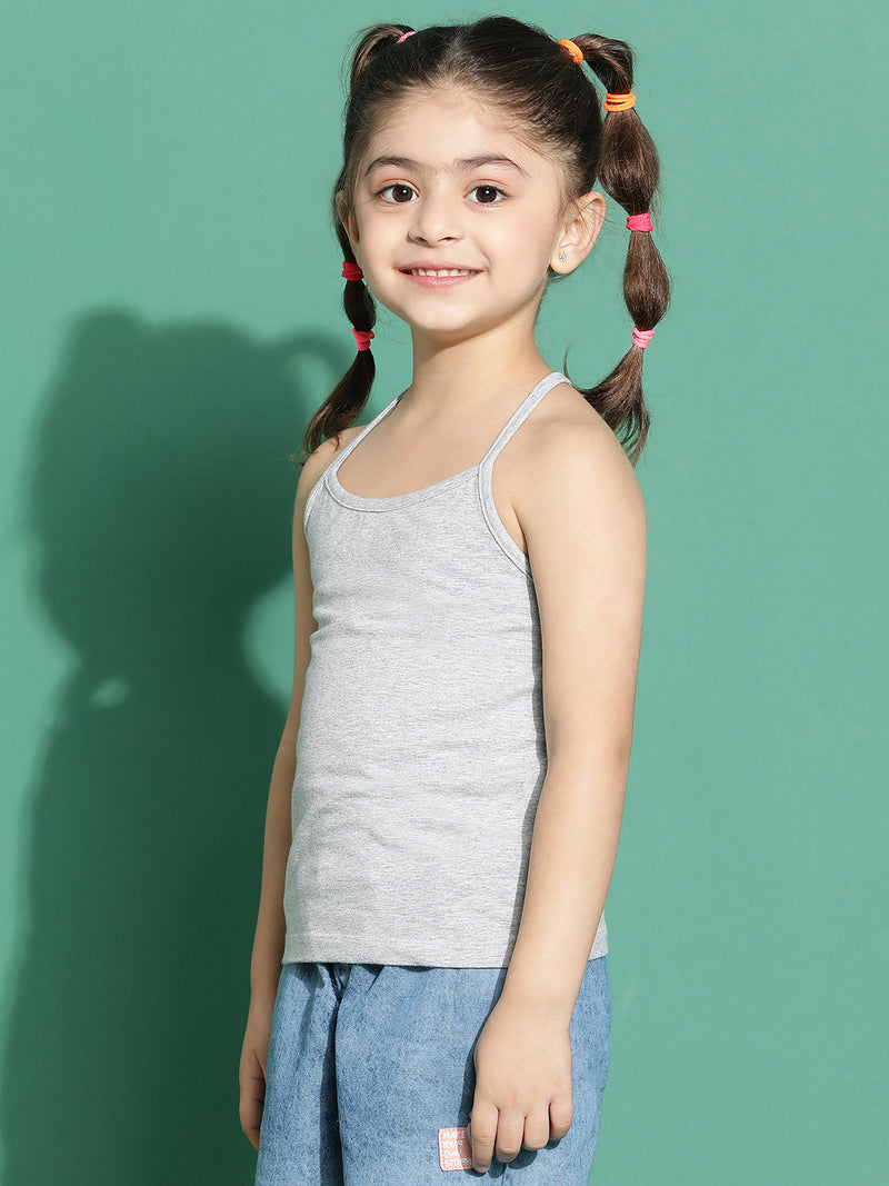 Girls Grey Lycra Regular Fit Spaghetti Sleeve Solid Camisole