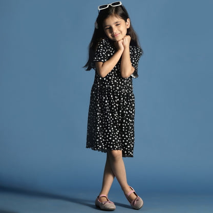 Girls Black Floral A-Line Dress