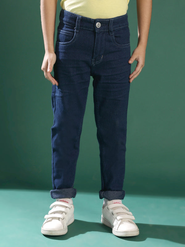 Boys Dark Blue Whiskered Denim Jeans