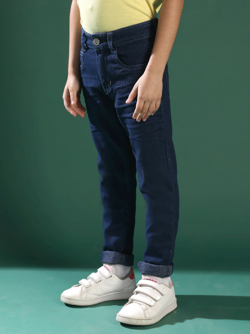 Boys Dark Blue Whiskered Denim Jeans