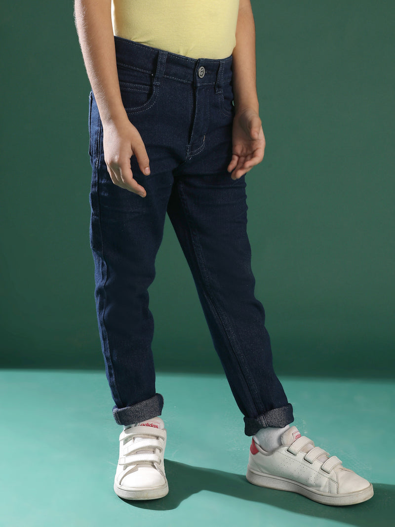 Boys Dark Blue Whiskered Denim Jeans