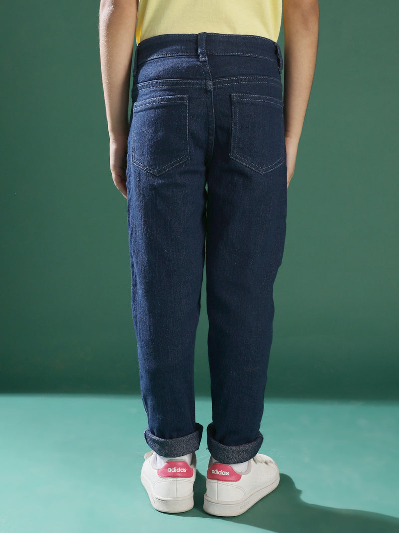 Boys Dark Blue Whiskered Denim Jeans