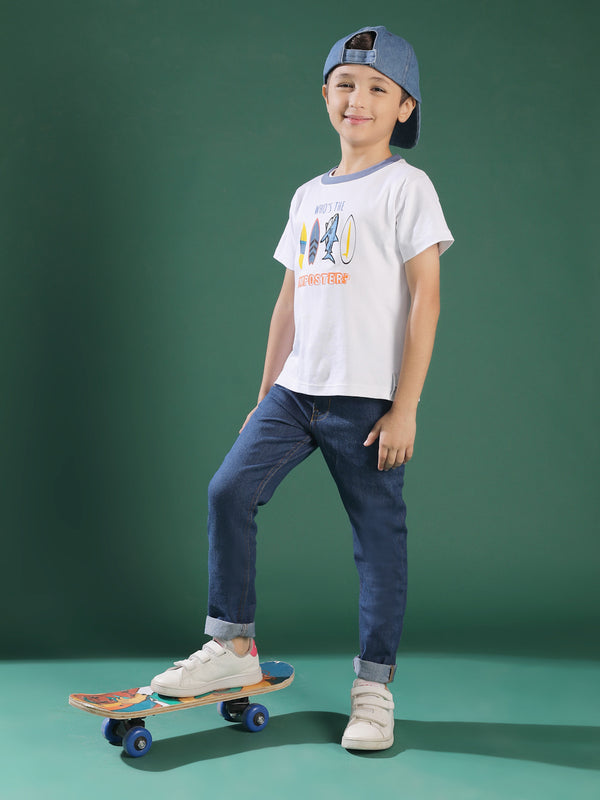 Boys Dark Blue Cotton Slim Fit Jeans