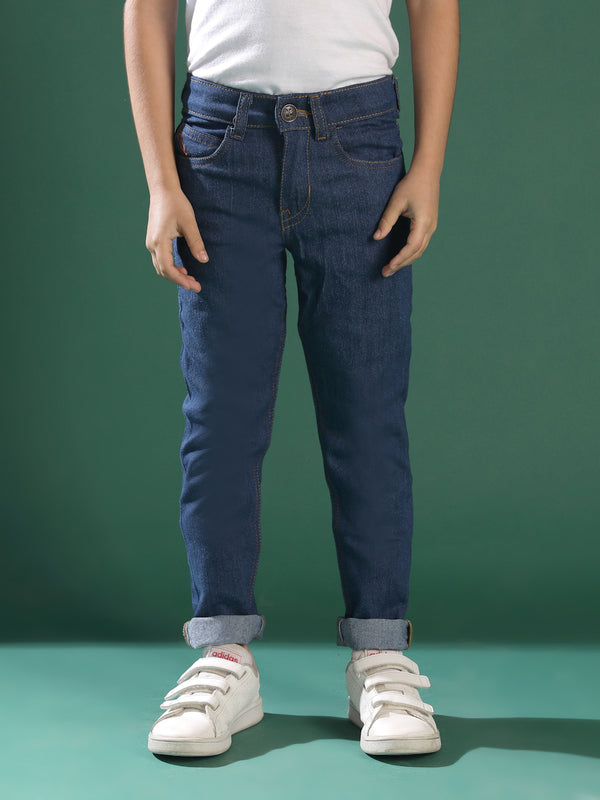 Boys Dark Blue Cotton Slim Fit Jeans