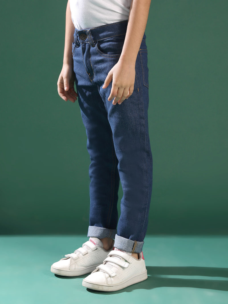 Boys Dark Blue Cotton Slim Fit Jeans