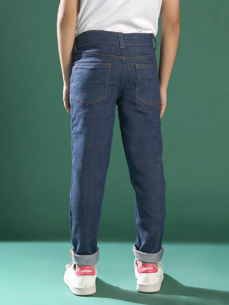 Boys Dark Blue Cotton Slim Fit Jeans