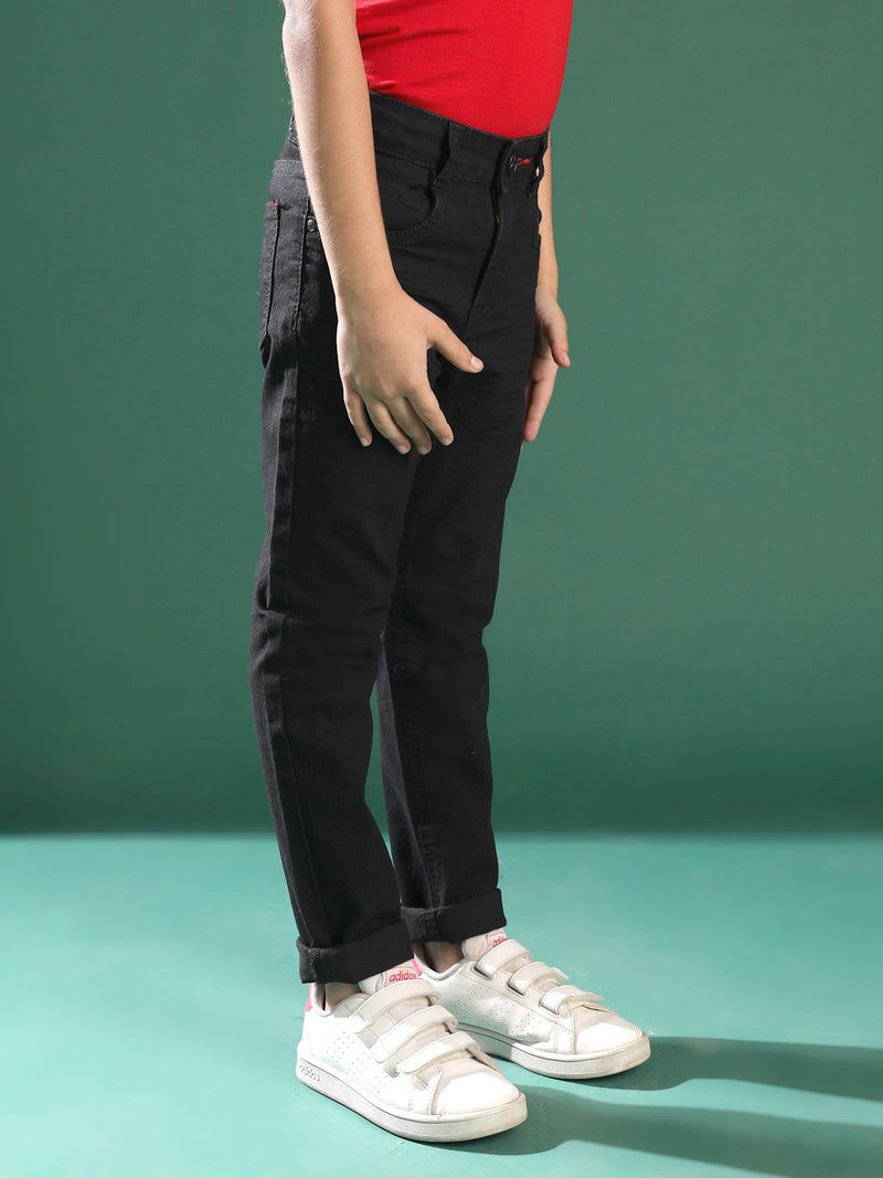 Boys Slim Fit Black Casual Denim Jeans