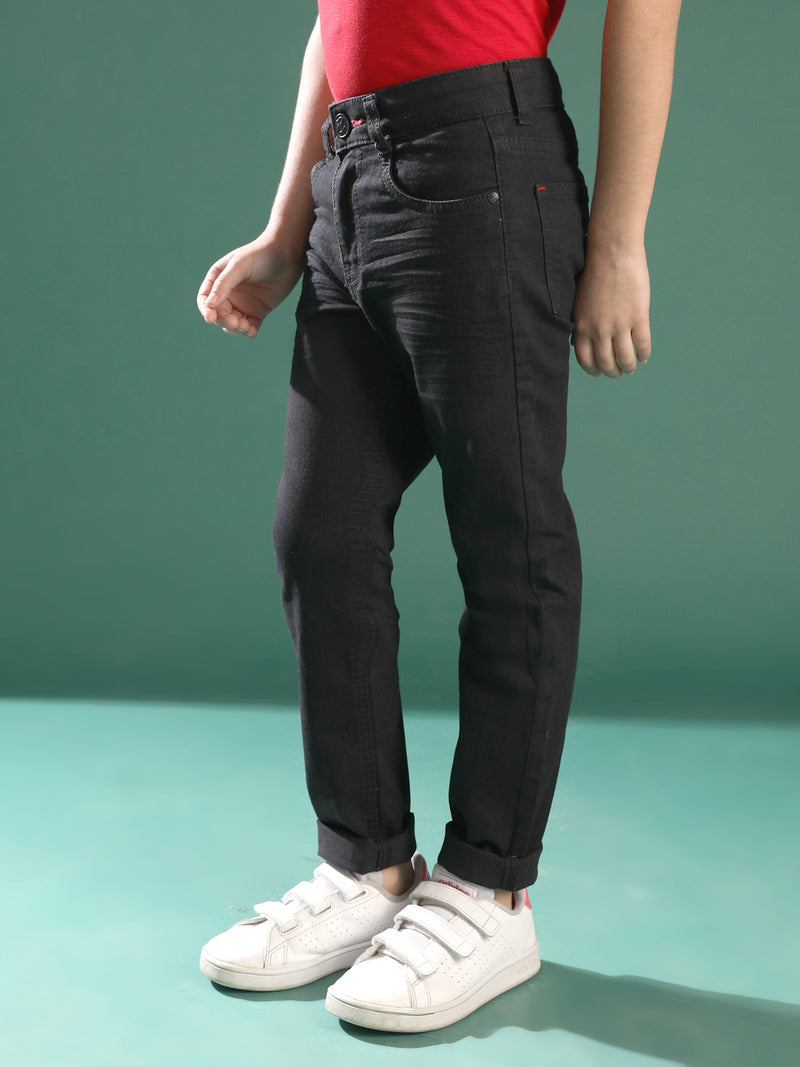 Boys Slim Fit Black Casual Denim Jeans