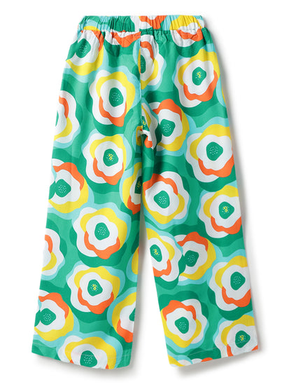 Girls Viscose Green Printed Top & Pant Co-Ord Set
