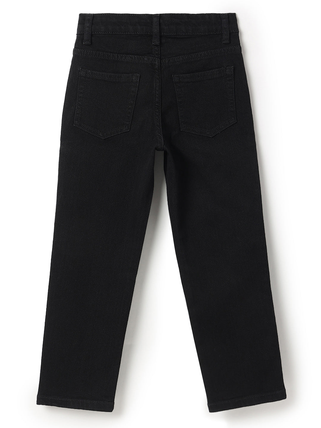 Boys Cotton Peach T-Shirt With Black Denim Washed Straight Fit Jeans