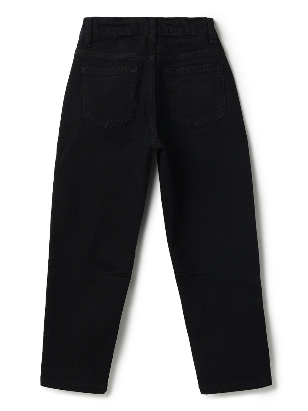 Boys Cotton Solid Blue Shirt With Black Denim Washed Barrel Fit Jeans
