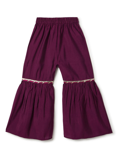 Girls Purple Floral Print Kurta & Sharara Set