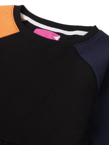 Girls Black Flared Knit Cotton Dress