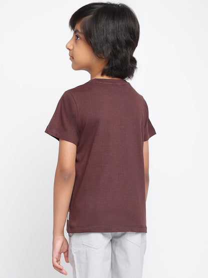 Boys Cotton Brown T-Shirt With Black Denim Solid Slim Fit Joggers