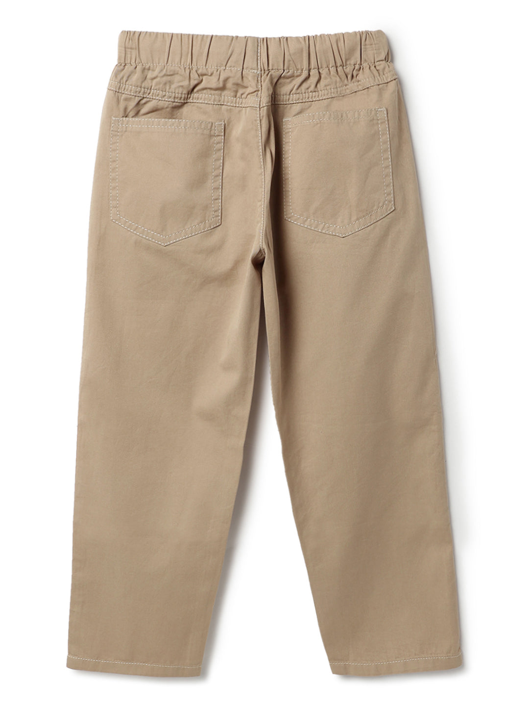 Boys Cotton Navy Blue Shirt With Beige Cotton Solid Relaxed Fit Trouser