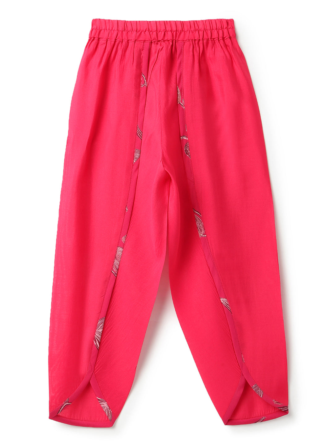 Girls Pink Printed Viscose Round Neck Kurta Set