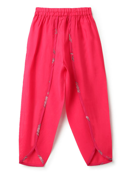 Girls Pink Printed Viscose Round Neck Kurta Set