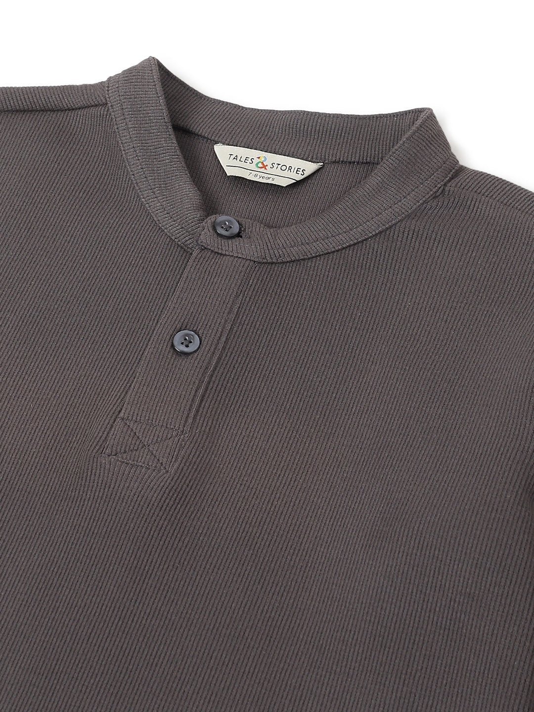 Boys Dark Grey Henley Neck Solid T-Shirt