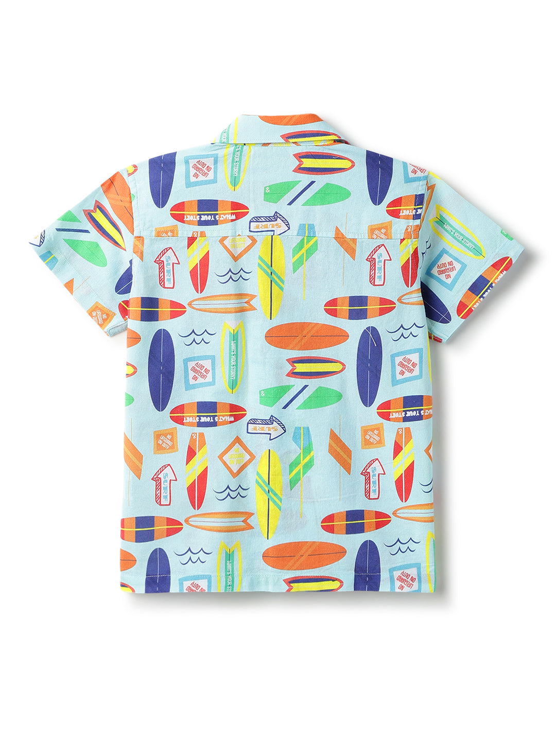 Boys Cotton Blue Printed Shirt With Blue Denim Washed Slim Fit Jeans