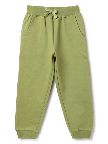 Unisex Olive Solid Fleece Hooded Co-ord Set