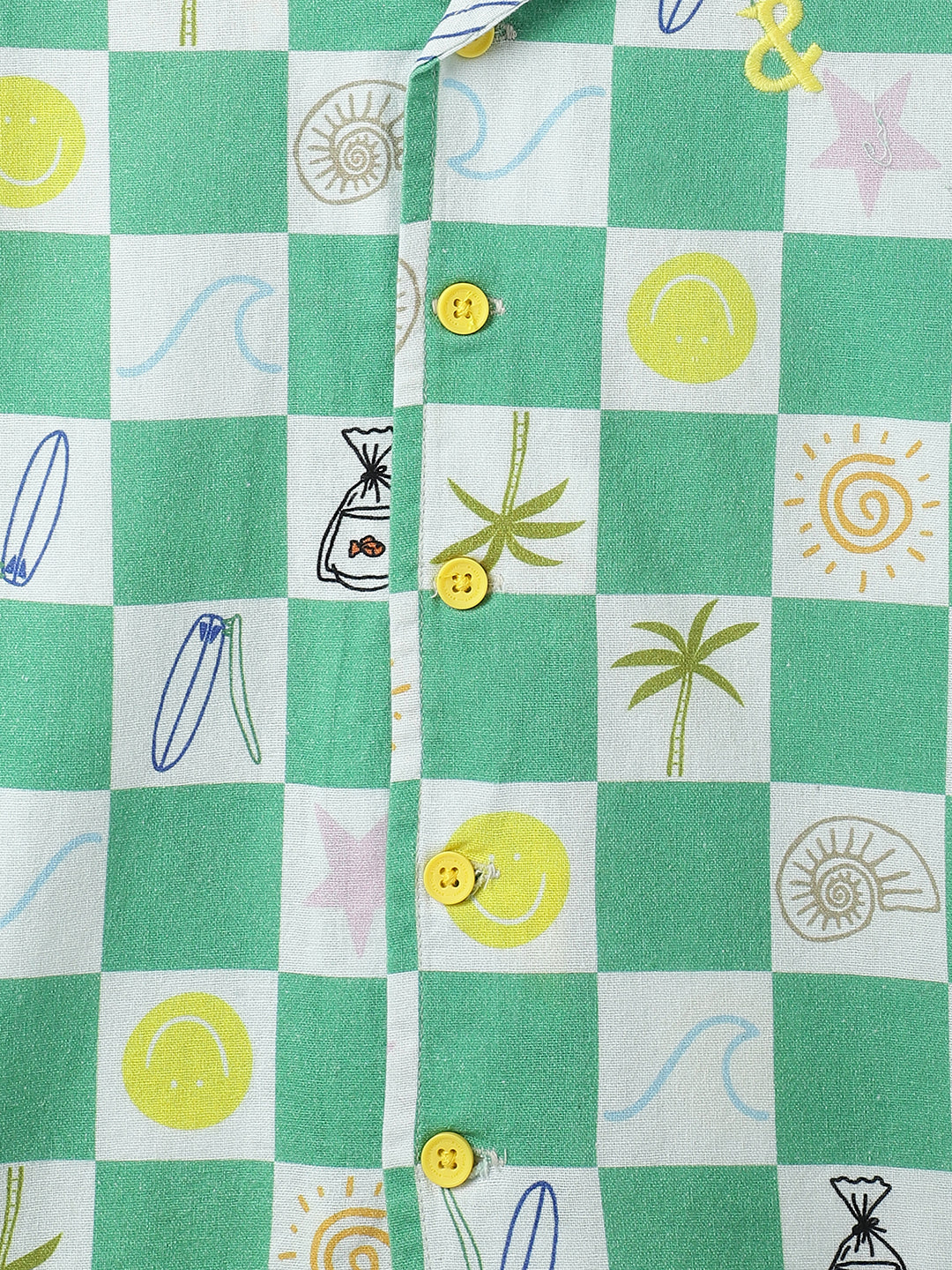 Boys Green Cotton Printed Co-ord Set