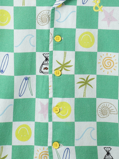 Boys Green Cotton Printed Co-ord Set