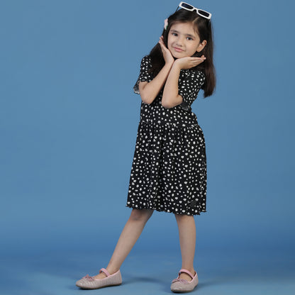 Girls Black Floral A-Line Dress