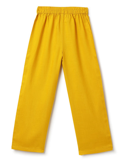 Girls Yellow Printed Kaftan & Pant Set